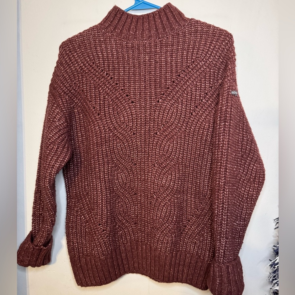 Columbia Women's Maroon Cable Knit Turtleneck Sweater